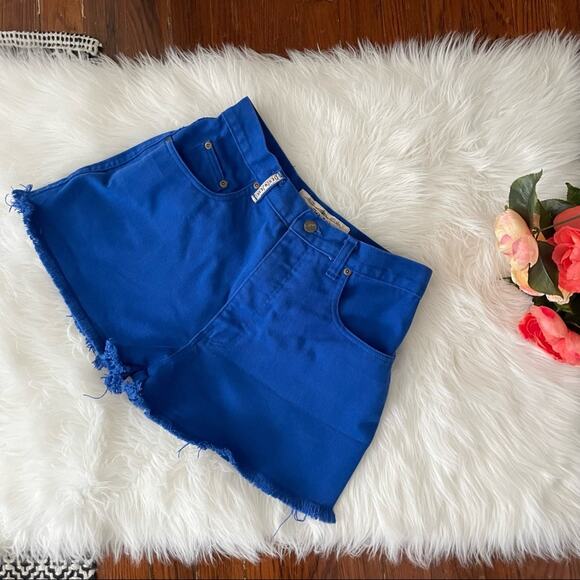 Vintage Pants - 90s Vintage Cobalt Blue High Waisted Shorts Denim Cut Offs Size 9